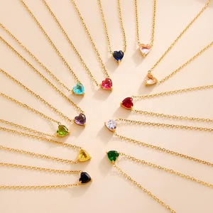 Dainty Heart Birthstone <b>Necklace</b> | 18K PVD Gold Plated Stainless Steel CZ Pendants | Waterproof, Hypoallergenic & Tarnish Free - Product Image 2