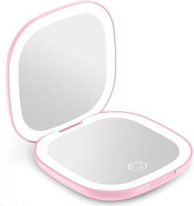 Tragbare 2-seitige wiederauf ladbare LED-Leuchten Kompakter Schmink spiegel mit Vergrößerung Handheld Cosmetic Vanity Travel Mirror - Product Image 2