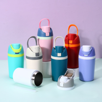Botella de Agua Portátil Mini de Acero Inoxidable de Doble Pared y Aislamiento de 12oz con Tapa Abatible y Asa para Niños y Mujeres, Venta al por Mayor