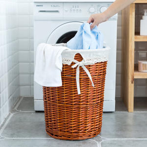 Panier de rangement rond <span class=keywords><strong>en</strong></span> rotin tissé à la main, panier à linge <span class=keywords><strong>en</strong></span> osier, bac à linge avec couvercle - Product Image 3