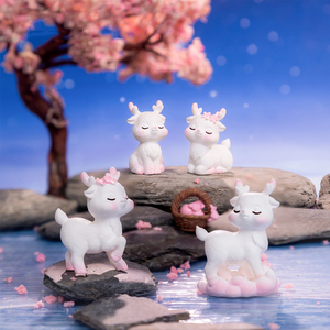 Mini figurines mignonnes en résine de cerf, ornements breloques en forme d'arbre à fleurs de cerisier pour décorations paysagères, accessoires de bricolage - Product Image 3
