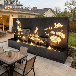 น้ำพุติดผนังกลางแจ้งแบบโมเดิร์น Gnee Garden พร้อมไฟ LED โครงเหล็กชุบสังกะสี ผิวสัมผัสธรรมชาติ ทนทานต่อสภาพอากาศ ติดตั้งบนพื้น - Product Image 3