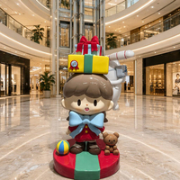 Escultura de fibra de vidrio brillante de niña de dibujos animados, gran estatua de mascota para decoración navideña de centros comerciales, plazas y parques de atracciones