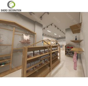 Vitrine murale de vêtements pour enfants en bois exquis Meubles de magasin de vêtements pour enfants de haute qualité pour la conception moderne de magasin de bébé - Product Image 5