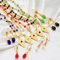 Parures de bijoux croix hawaïenne, colliers pendentifs fleur, boucles d'oreilles, perles de cristal, chaînes à billes, Guam, Micronésie, Chuuk # 252106