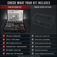 Kit d'outils de réparation automobile 59 pièces, jeu de clés à douilles CRV, barre d'extension 1/2/4 pouces, embouts de tournevis de précision, boîte métallique, poignées OEM