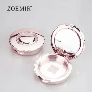 Hot pink metal empty 2 in 1 pressed makeup compact powder case compact powder with mirror wholesale