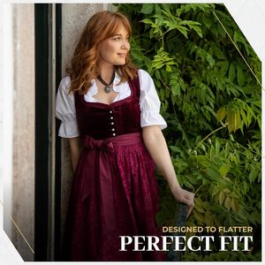 Robe Dirndl Courte Bavaroise Personnalisée Trois-Quarts Unie pour Femme, Tenue Traditionnelle Allemande d'Oktoberfest, Ensemble 3 Pièces avec Corsage en Velours - Product Image 2