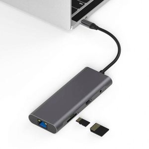 Jumon 9 trong 1 USB <span class=keywords><strong>Hub</strong></span> 3x USB3.0 USB-C Micro TF 3.5mm âm thanh Internet poort USB-C để 4k MD sấm sét 3 <span class=keywords><strong>Ethernet</strong></span> LAN Loại C Hu - Product Image 2