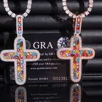 Collar con Colgante de Cruz de Moissanita de Corte Elegante y Colorido, Incrustaciones Lujosas, Unisex, Hipoalergénico, Regalo Exclusivo, Joyería Fina