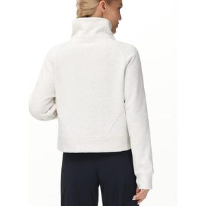 Sudadera de forro polar para mujer con media cremallera, cuello alto, corte crop, con bolsillos, orificio para el pulgar, transpirable, manga normal - Product Image 2