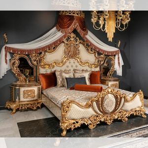Wholesale Of China Furniture Royal King King Size <strong>Bed</strong> Solid Wood Carving Gold Decoration Romantic Bedroom Furniture Set - Product Image 2