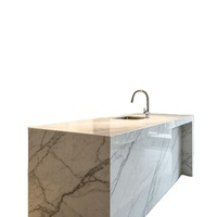 Îlot de cuisine sur mesure avec évier, finition acrylique, comptoir en marbre - Meuble de cuisine moderne prêt à assembler pour villa