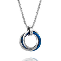 Collier avec pendentif rond en acier titane G237, accessoires, anneaux triples entrelacés argentés et noirs, pendentifs pour hommes, collier de bijoux
