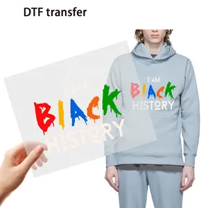 Grosir label baju pria riwayat hitam tahan air untuk kain stiker dtf transfer panas vinil untuk kaus