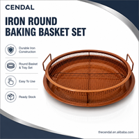 Ensemble de paniers de cuisson ronds en fer, durable, avec poignées, pour four, grill, barbecue et cuisine, avec fonction de récupération des graisses