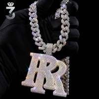 Pendentif de chaîne personnalisé avec nom en Moissanite VVS et diamants de laboratoire taille baguette, en Or 14K 18K, style Hip Hop pour homme