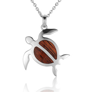 Collier pendentif tortue de mer chrétienne en bois de koa hawaïen plaqué rhodium argent sterling 925 pour mariage fiançailles - Product Image 3