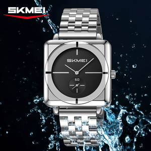Nouvelle montre à quartz antique de luxe pour homme SKMEI, cadran carré, acier inoxydable, chronographe en cristal, résistante à l'eau 3BAR, simple - Product Image 3