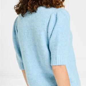 Cárdigan de punto abotonado azul claro de corte holgado Cárdigan de punto borroso azul claro de estilo informal (media manga) - Product Image 3