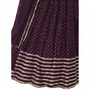 Fancified Purple Sequins Georgette Recepción Wear Lehenga Choli Vestidos de novia elegantes - Product Image 1