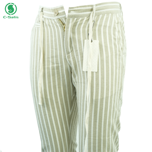Pantaloni da uomo in <span class=keywords><strong>lino</strong></span> <span class=keywords><strong>a</strong></span> <span class=keywords><strong>righe</strong></span> verticali con elastico in vita e coulisse, gamba dritta, casual estivi - Product Image 4
