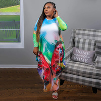 2025 nouveaux produits femmes automne mode lâche femmes élégant décontracté graphique impression longue grande taille robe
