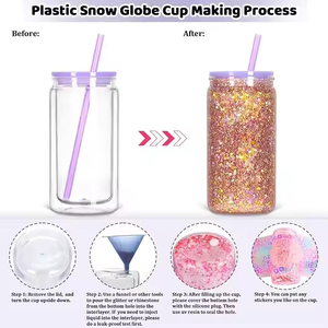 Vendita calda all'ingrosso 16oz doppia parete globo di neve acrilico in plastica può <span class=keywords><strong>Tumbler</strong></span> con coperchio e paglia - Product Image 2