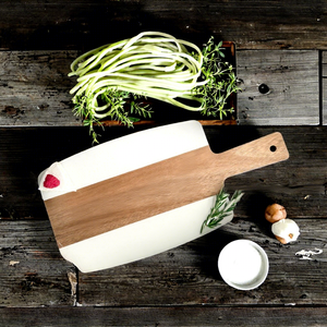 Tabla de cortar rectangular de madera de acacia y mármol con mango largo de madera, 1.3 cm de grosor, para carne, queso y frutas - Product Image 3
