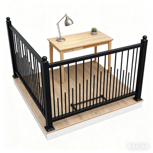 1050*960MM Black Metal Stair Railing Installation Kit Outdoor <strong>Handrail</strong> Horizontal Use Wrought Iron Hand Rails for Porch Deck - Product Image 4