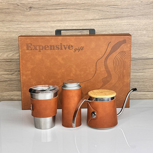 Set Portatile Ecologico in Acciaio Inox per Caffè all'Aperto, Caffettiera Manuale, <span class=keywords><strong>Aromaterapia</strong></span>, Copertura in Pelle, Stile Minimalista - Product Image 2