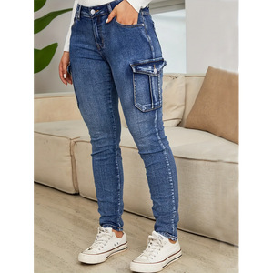 Jeans con elastico alto a vita media da donna transfrontaliera per il commercio estero Jins abbigliamento da lavoro alla moda vestibilità regolare impermeabile traspirante - Product Image 3