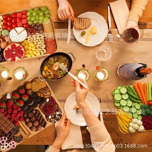 Wooden Covered <b>Snack</b> <b>Tray</b> With Lid Compartmentalized For Picnic Breakfast Cheese Steak Serving - Product Image 2