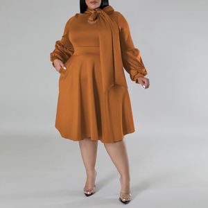 Produits populaires Ho Fall 2024, vêtements pour femmes grandes tailles, robe mi-longue à col et manches bouffantes - Product Image 6