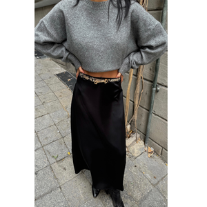 <b>Black</b> <b>Satin</b> for Chanel <b>Long</b> Women's <b>Skirt</b> - Product Image 6