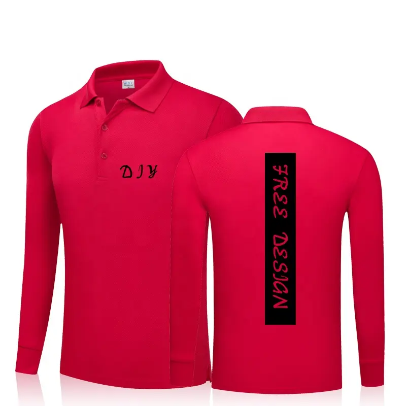 T-shirt unisexe en coton à manches longues avec revers de couleur unie et broderie personnalisée T-shirt polo de couleur unie pour hommes