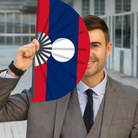 Éventails pliants en plastique avec drapeau du Laos pour carnaval, mariage, festival, fête, agence de voyage - Vente en gros