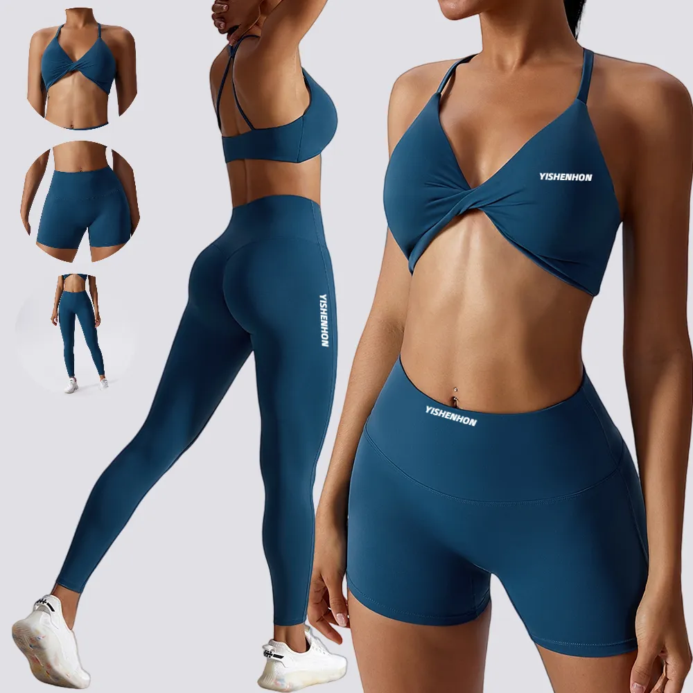 YISHENHON OEM Custom Women Gym Fitness Yoga Sets Two Piece Sports Yoga Suit Fitness Sport Wear Yoga Active Wear Set
