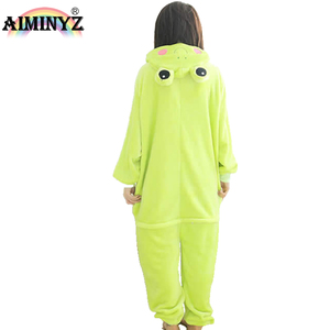 Pijamas de Franela Térmica con Capucha, Diseño de Rana Verde de Dibujos Animados, Tallas Grandes, Otoño-Invierno, Venta al Por Mayor - Product Image 3