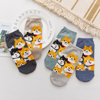 Chaussettes basses fantaisie en coton pour femmes et filles, motif animaux (chien, lapin, chat), style dessin animé mignon, décontractées, vente en gros