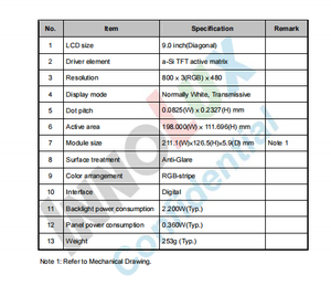 9 inch at090tn12 V.<span class=keywords><strong>3</strong></span> 800*480 tùy chỉnh màn hình TFT <span class=keywords><strong>LCD</strong></span> 6/8 bit RGB hiển thị bảng điều khiển với độ sáng cao - Product Image 5