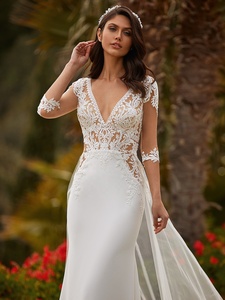 <span class=keywords><strong>Vestido</strong></span> <span class=keywords><strong>de</strong></span> <span class=keywords><strong>novia</strong></span> <span class=keywords><strong>de</strong></span> manga corta con escote triangular, traje <span class=keywords><strong>de</strong></span> boda bohemio con cola y Espalda descubierta, <span class=keywords><strong>para</strong></span> <span class=keywords><strong>playa</strong></span>, 10565 #<span class=keywords><strong>2021</strong></span> - Product Image 4