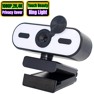 Webcam USB à mise au point automatique avec anneau lumineux tactile, caméra d'ordinateur HD 1080P/2K/4K avec micro et cache de confidentialité pour appels vidéo sur PC et ordinateur portable - Product Image 3