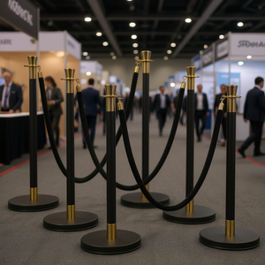 Juego de 6 Postes de Control de Multitudes con Cuerda de Terciopelo Negro de 1.5 m, Fácil Montaje, Base Metálica Resistente, Equipo para Ferias Comerciales - Product Image 2