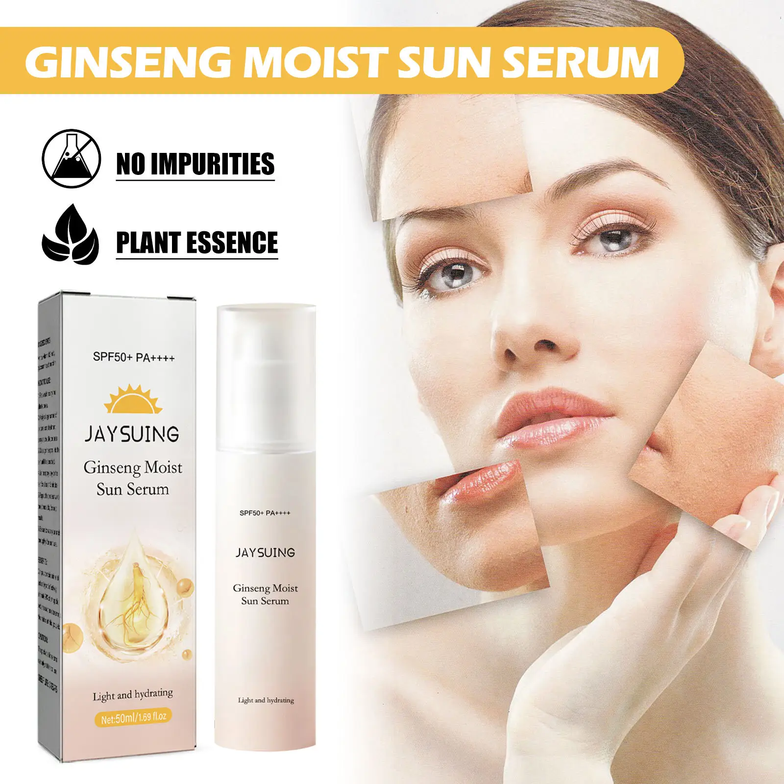 Protetor solar FPS 50 Natural Soro de ervas orgânico anti-UV refrescante maquiagem anti-gordura hidratante ginseng protetor solar
