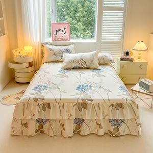 マットレスプロテクター付きプリントベッドスカート、ベッドスプレッド、イエロー、新品、ポリエステル製、両面ベッドスカート - Product Image 1