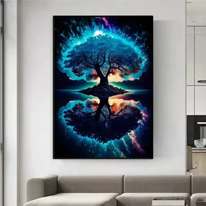 Moderno astratto <span class=keywords><strong>albero</strong></span> della <span class=keywords><strong>vita</strong></span> stile Art Deco paesaggio cosmico pittura a olio murale Deluxe decorazione per la casa per il soggiorno - Product Image 5
