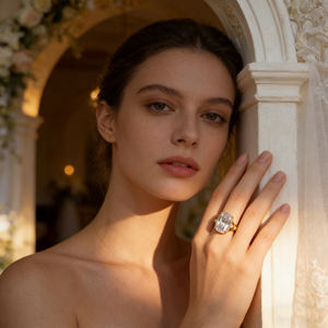 תכשיטי עידן וינטג' טבעת אירוסין מכסף סטרלינג 925 משובצת יהלום 10 קראט בחיתוך כרית מוארך וגדול ומויסנייט 10 קראט - Product Image 3