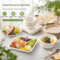 Assiettes jetables en pulpe de canne à sucre blanche (cercle moderne minimaliste) ; Assiettes biodégradables pour dîner, pâtisserie et collations