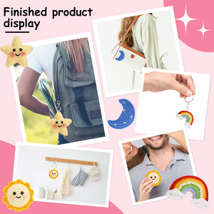 Kit de crochet pour débutants DIY, <span class=keywords><strong>porte</strong></span>-clés soleil, étoile, lune, arc-en-ciel, ensemble complet de tricot pour débutants avec fil, crochets et tutoriel - Product Image 6
